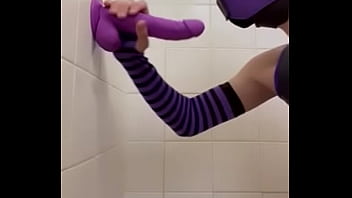 Horny pup sloppily blows dildo