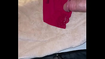 Toy pussy stroking big cock and cum on used panties