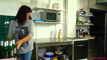 Horny busty milf gets banged in the kitchen