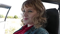 Sex in public. In back seat car on side of road blonde MILF sexy Frina jerked off dick driver car, then got into pose doggy style. Lover fucked in pussy and cum on labia. Publicly. Taboo. In public place. Sex in auto Outside. Outdoor. Lot of sperm