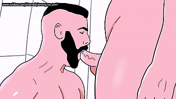 Hombre heterosexual barbudo chupa el culo de un pasivo masculino y luego el pasivo chupa la polla del hetero - Porno gay animado