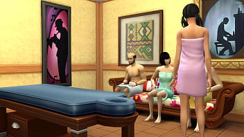 Der japanische Stiefvater gibt sich zusammen mit seiner Stieftochter, seiner Frau und seinem Stiefsohn gegenseitig eine erotische Massage
