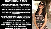 Hotkinkyjo in brown dress take tons of balls in her ass & prolapse in ruined paper factory