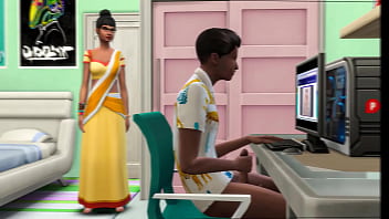 La matrigna indiana sorprende il figliastro a masturbarsi davanti al computer mentre guarda video porno || video per adulti || Film porno
