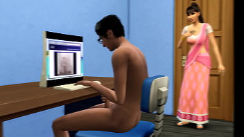 La belle-mère indienne surprend son beau-fils nerd en train de se masturber devant l'ordinateur en regardant des vidéos porno || vidéos pour adultes || Films porno
