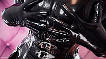 FREE video: latex teasing video - Mistress in rubber - natural tits and shiny catsuit - strap-on tease (Arya Grander)