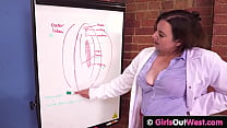 Busty sex teacher masturbates during her lesson