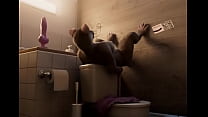 Furry rat giving in the bathroom