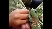 Soldier touching his dick
