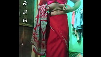 Indian gay Crossdresser Gaurisissy xxx nude in red saree showing his bra and boobs