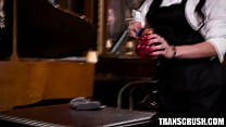 Hot transgender waitress fucked by male colleague