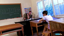 Short haired slut gets fucked by a horny teacher in the classroom