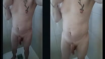 I shower and masturbate showing my body, my penis with PA, my piercings and tattoos